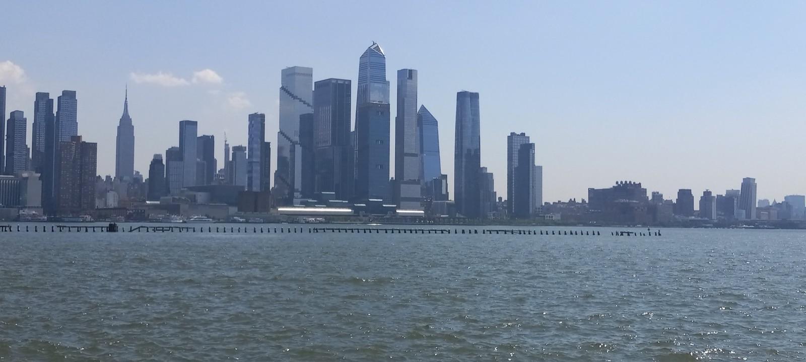 The Manhattan skyline seen across the water from the New Jersey shoreline