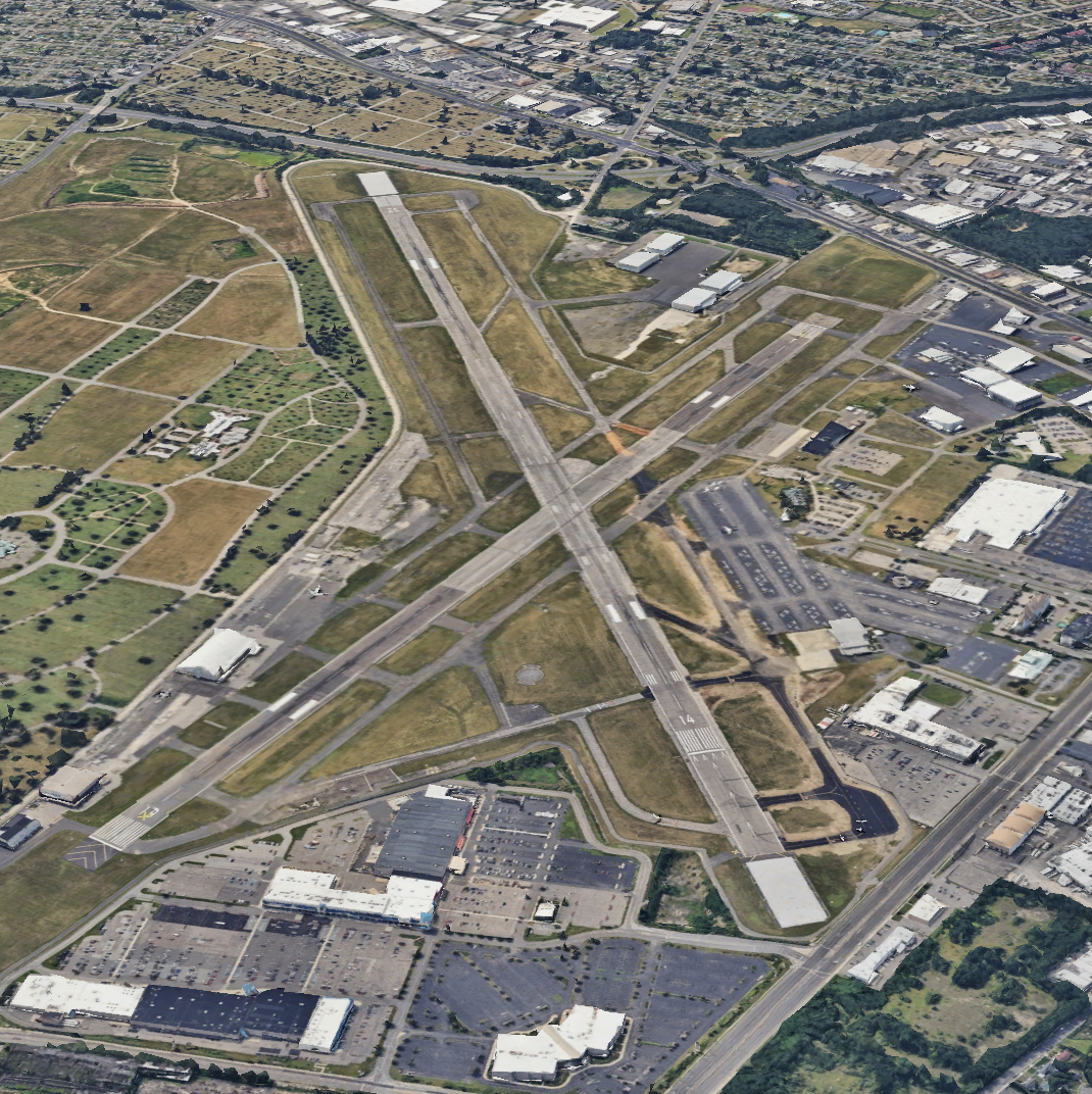 Aerial view of Republic Airport (FRG) in Farmingdale, Long Island, NY — home base of Merlin Flight Training